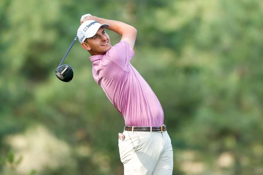 Mac Meissner hits a tee shot on the 11th hole during the second round of the Barracuda Championship