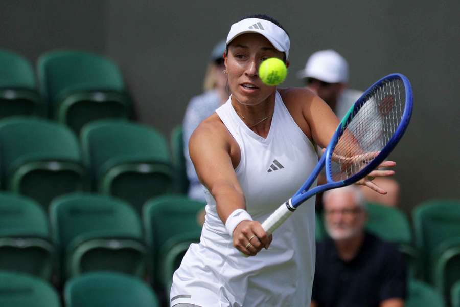 Jessica Pegula in action during her first-round match against the Czech Republic's Darja Vidmanova at Wimbledon