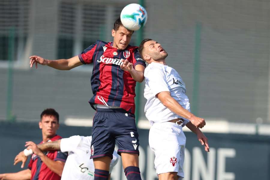 Martin Erlic in action for Bologna in a friendly against Pesaro