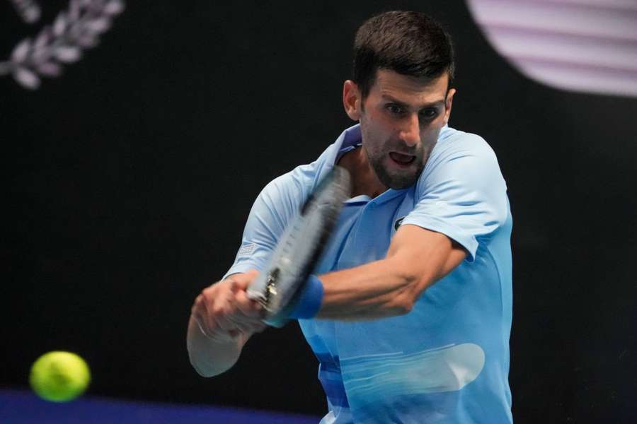 Serbia's Novak Djokovic returns to Spain's Pablo Andujar during the Round of 16 at the ATP 250 Tel Aviv open.