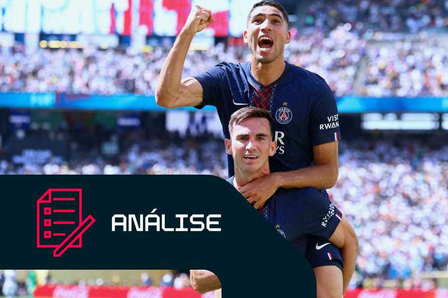 Fabián Ruiz e Achraf Hakimi festejam um dos golos do PSG diante do Real Madrid