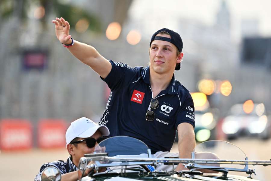 Liam Lawson during the drivers parade in Singapore