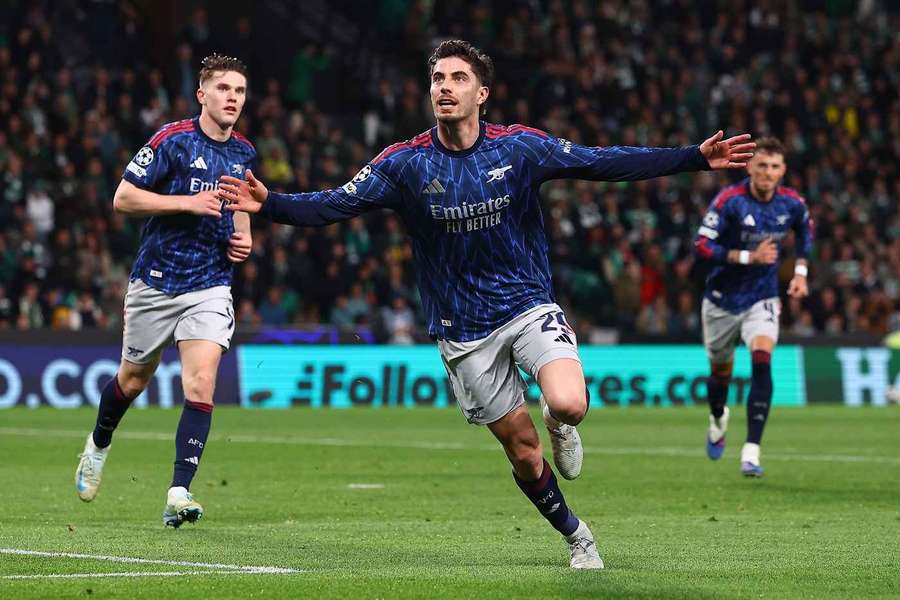 Arsenal's Kai Havertz celebrates scoring the winner vs Sporting