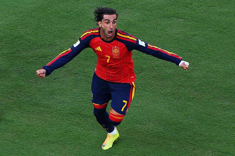 Ferran Torres celebrates scoring in the World Cup final Ferran Torres celebrates scoring in the World Cup final