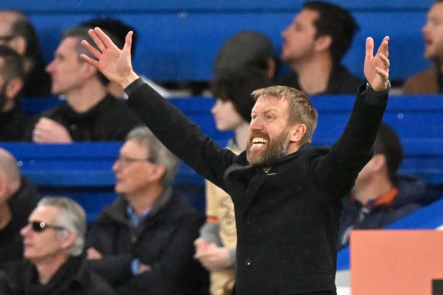 Graham Potter looks on during Chelsea's 1-0 defeat to Southampton at Stamford Bridge