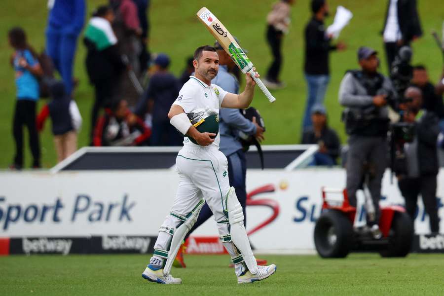 2023 South Africa’s Dean Elgar gestures to the fans as the match is delayed by bad light