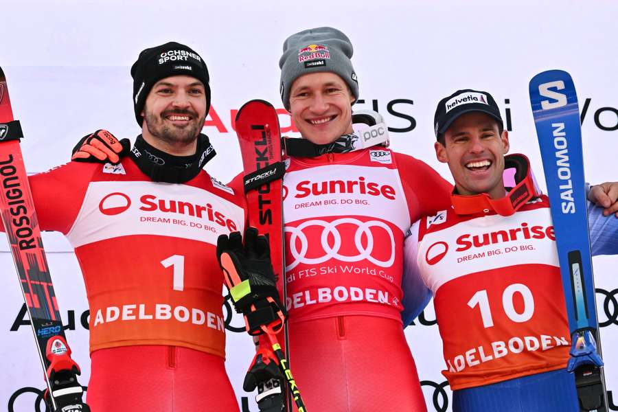I primi tre classificati nel Gigante di Adelboden
