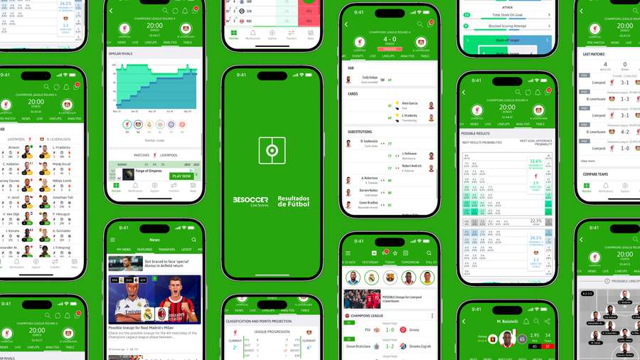 Imágenes de la app de BeSoccer