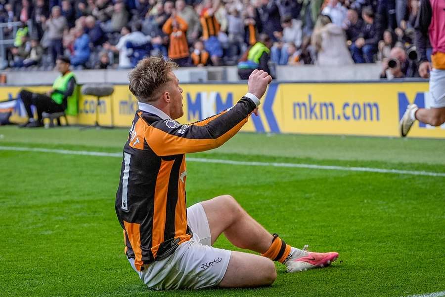 Joe Gelhardt celebrates scoring Hull's opener Joe Gelhardt celebrates scoring Hull's opener