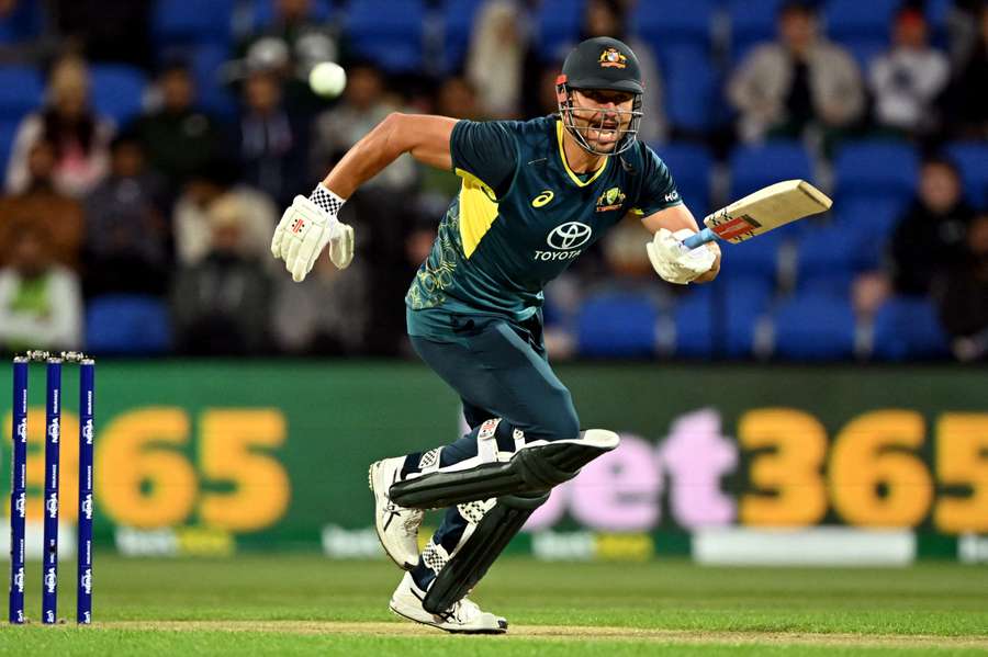 Marcus Stoinis takes a quick single during the third T20 international cricket match between Australia and Pakistan