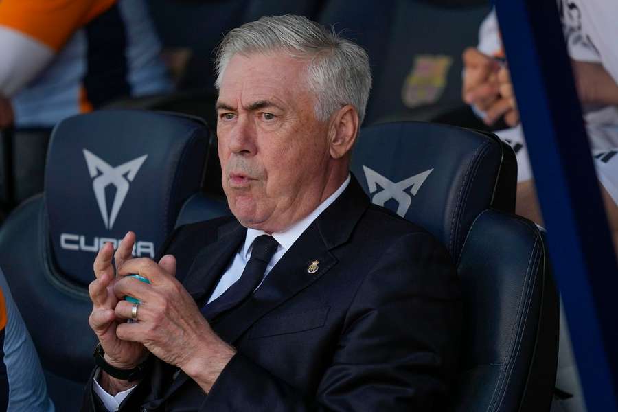 Real Madrid's head coach Carlo Ancelotti looks on during the match against FC Barcelona Real Madrid's head coach Carlo Ancelotti looks on during the match against FC Barcelona