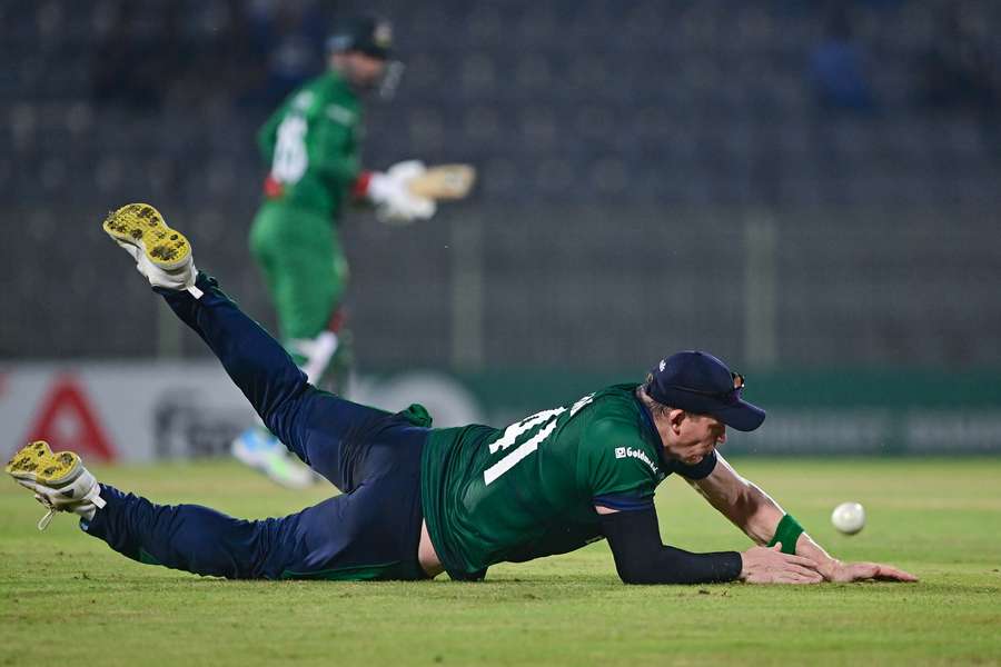 Ireland's Graham Hume fields a ball during the third and final one-day international