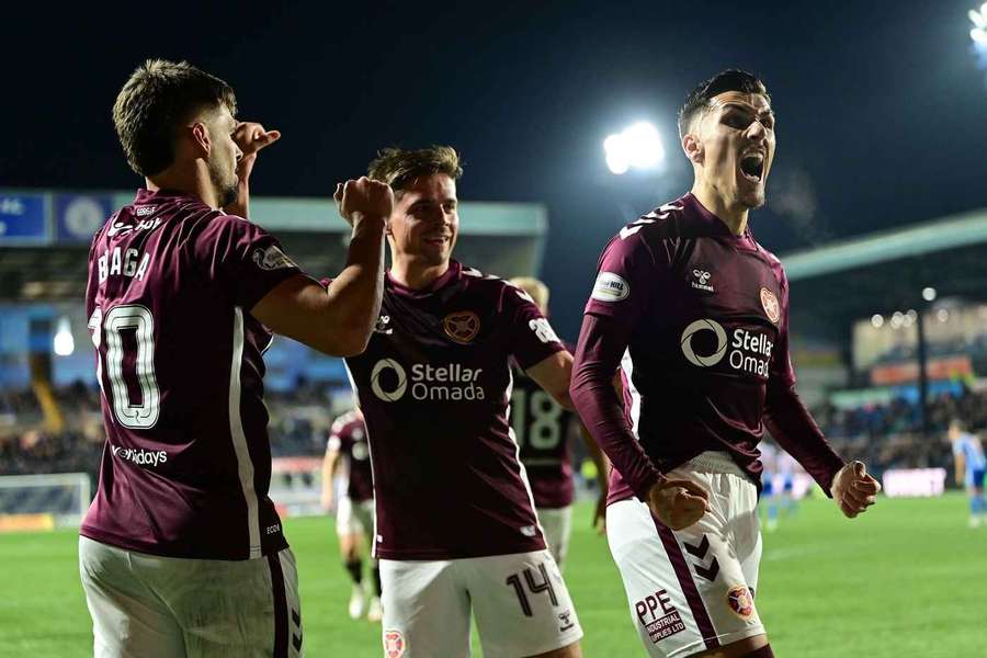 Hearts' Claudio Braga celebrates after scoring his first goal of the game in the 57th minute
