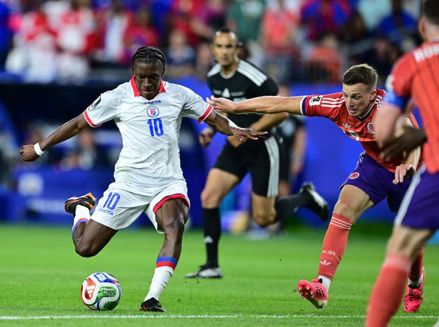 Jean-Ricner Bellegarde en action lors du match Haïti - Écosse, disputé au Gillette Stadium, à Foxborough, le 13 juin 2026.