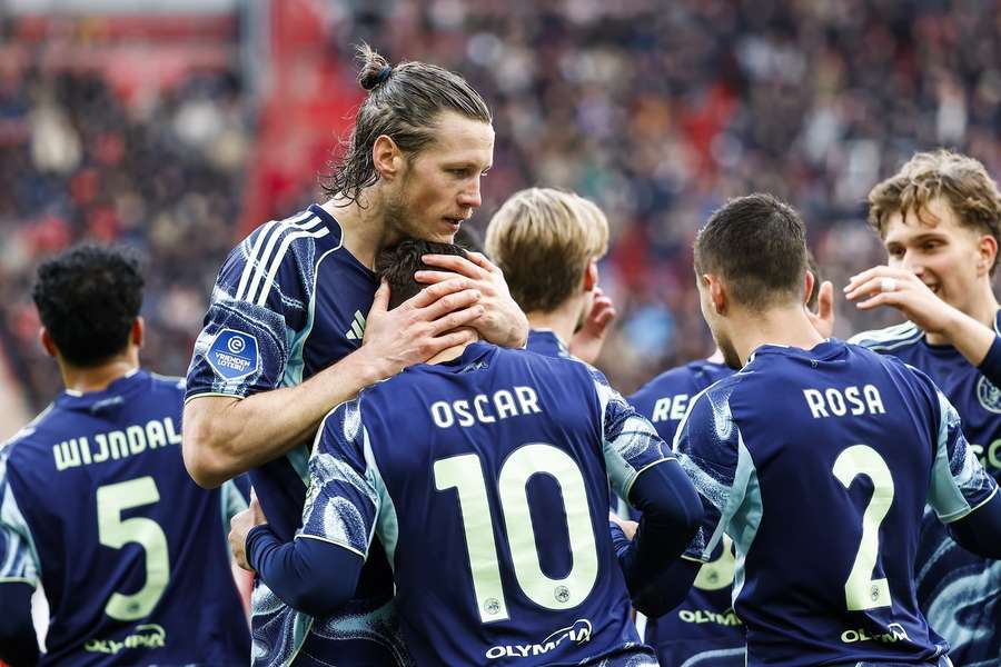 Ajax's Wout Weghorst celebrates teammate Oscar Gloukh's 2-1 against FC Twente Ajax's Wout Weghorst celebrates teammate Oscar Gloukh's 2-1 against FC Twente