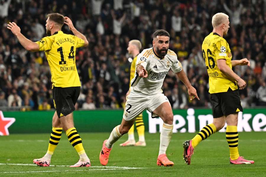 Carvajal celebra su gol ante el Dortmund en la final de Wembley