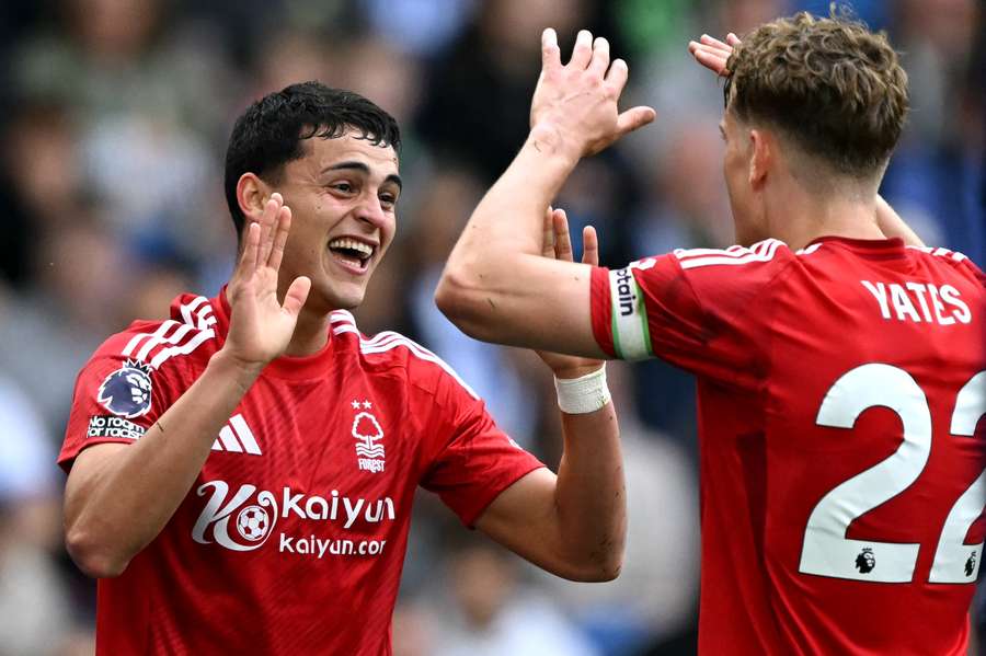 Ramon Sosa celebrates scoring Forest's equalising goal against Brighton