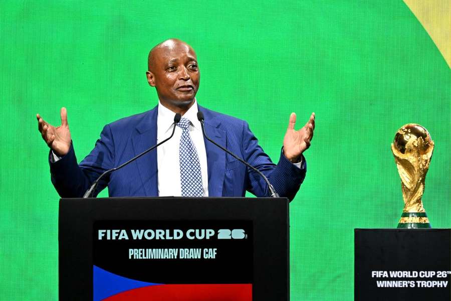 African Confederation of Football (CAF) president Patrice Motsepe delivers a speech during the qualifying draw