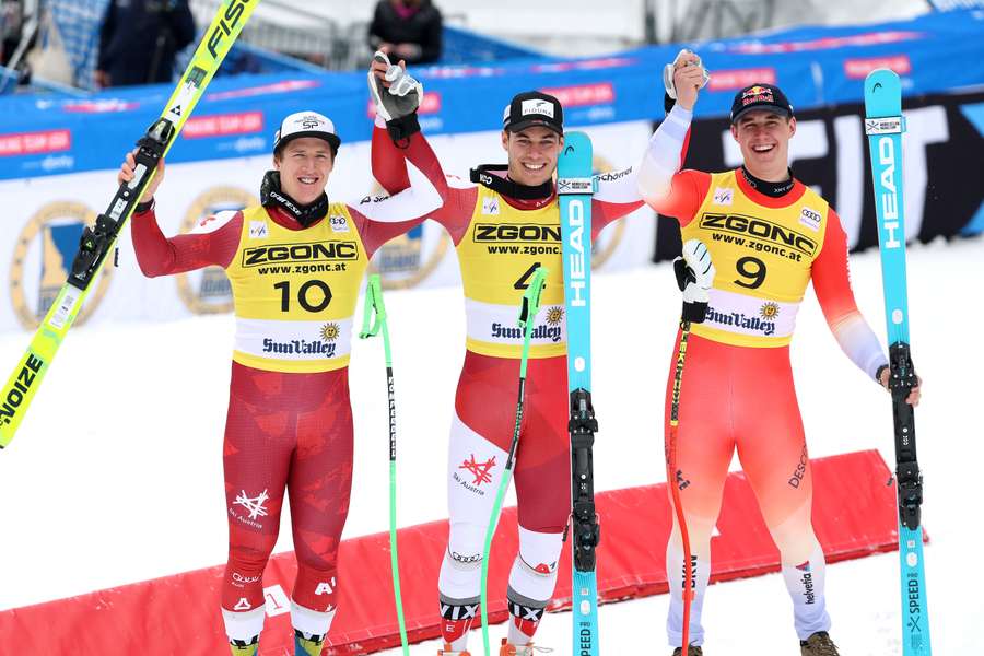 Lukas Feurstein celebrates with the Austrian team