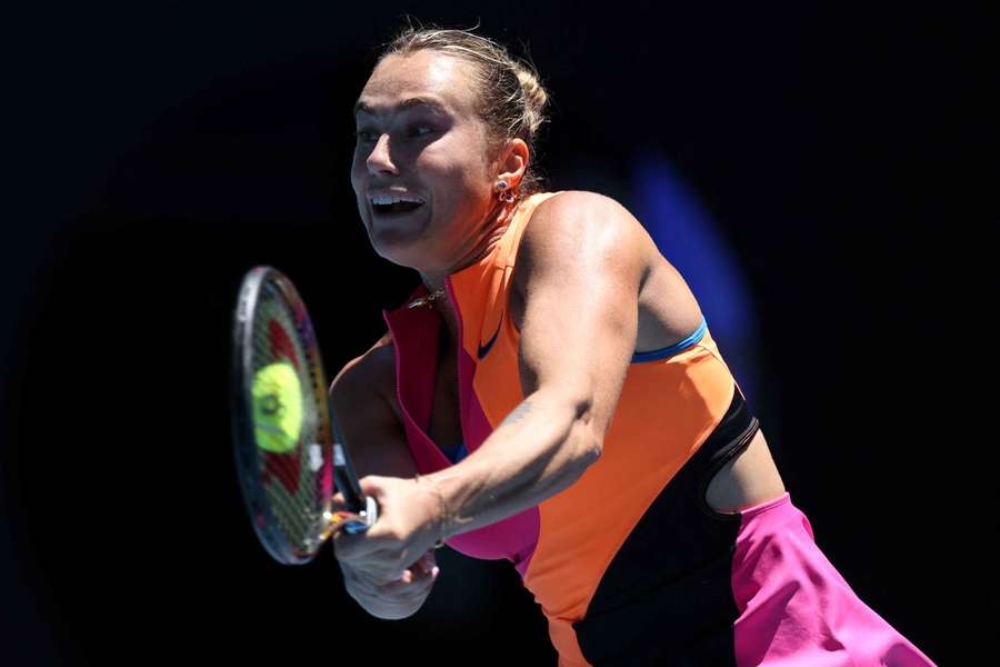 Aryna Sabalenka during her match against Anastasia Potapova. Aryna Sabalenka during her match against Anastasia Potapova.