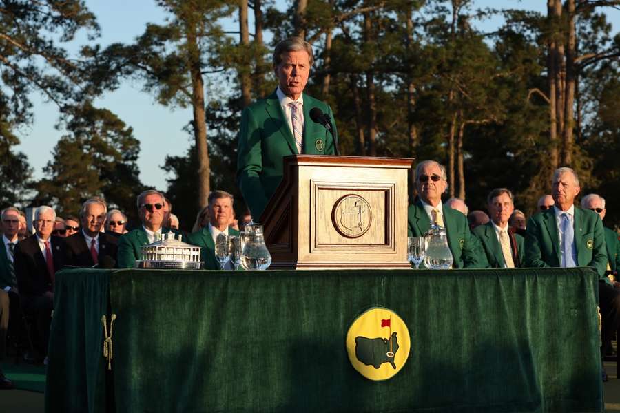 Chairman of Augusta National Golf Club Fred Ridley speaks during the winners presentation ceremony