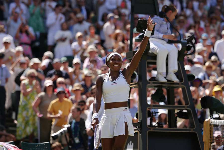 Coco Gauff celebra tras ganar su partido de cuartos de final ante Jessica Pegula Coco Gauff celebra tras ganar su partido de cuartos de final ante Jessica Pegula