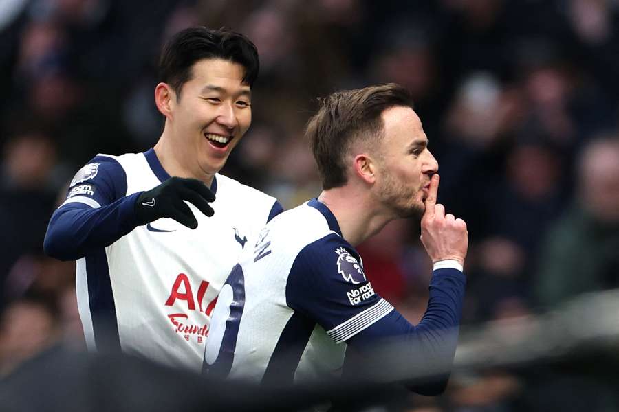 James Maddison of Tottenham Hotspur celebrates scoring his team's first goal 