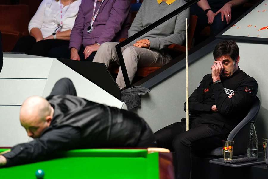 Ronnie O'Sullivan reacts during his match against Luca Brecel 