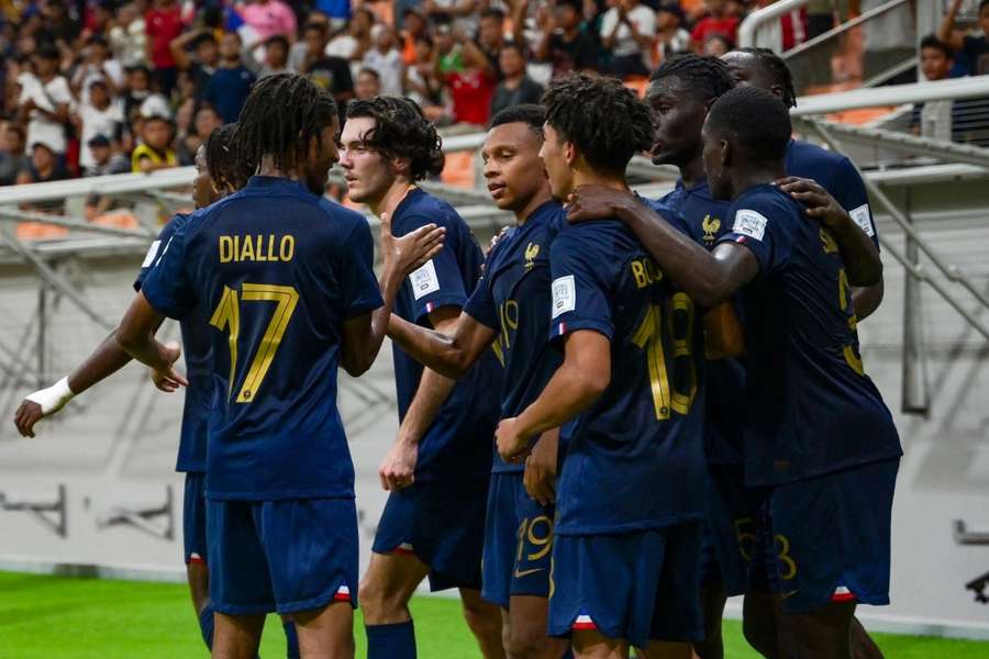Les Bleuets après un but contre les Etats-Unis. 