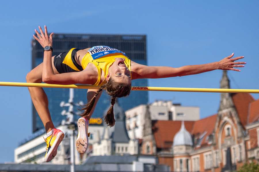 Yaroslava Mahuchikh competes in the high jump during the Diamond League on Friday