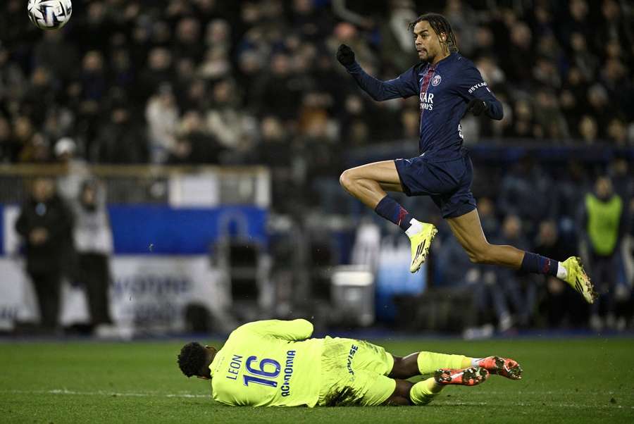 PSG's Bradley Barcola scores the winning goal
