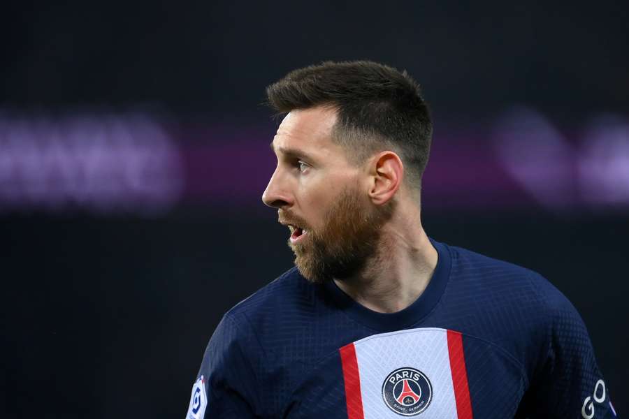 Argentine forward Lionel Messi looks on during the match between PSG and Lyon