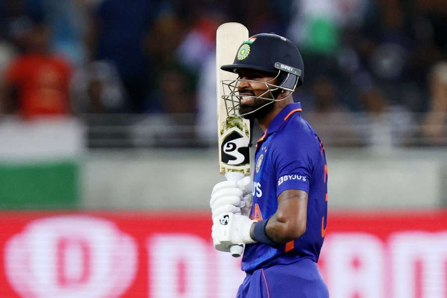 Hardik Pandya reacts after being caught out