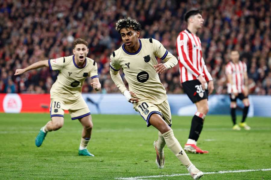Lamine Yamal, tras marcar su gol ante el Athletic