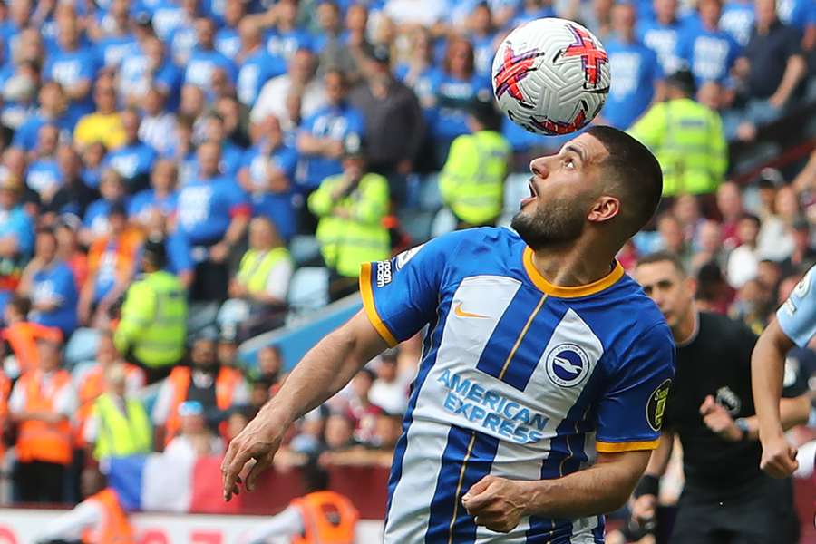 Brighton's German striker Deniz Undav controls the ball during the English Premier League football match between Aston Villa and Brighton