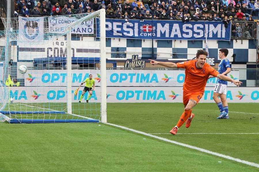 A celebração de Fagioli, autor do primeiro golo da Fiorentina A celebração de Fagioli, autor do primeiro golo da Fiorentina