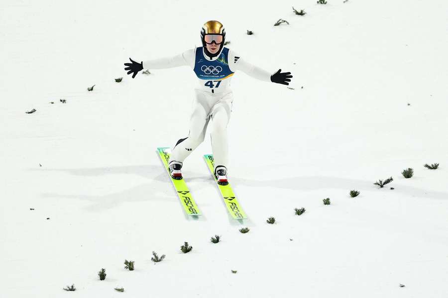 Gold medallist Anna Odine Stroem of Norway celebrates during the final round