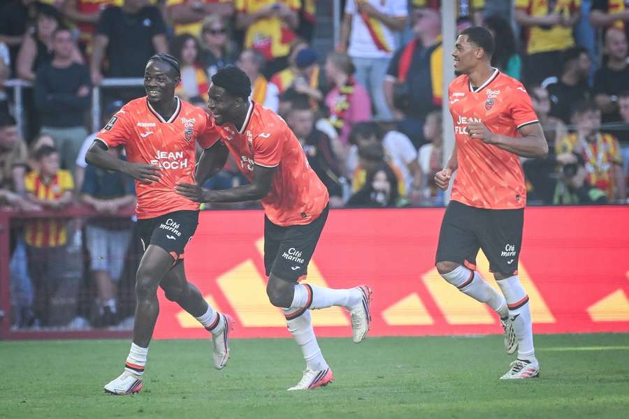 Lorient celebrate their winning goal