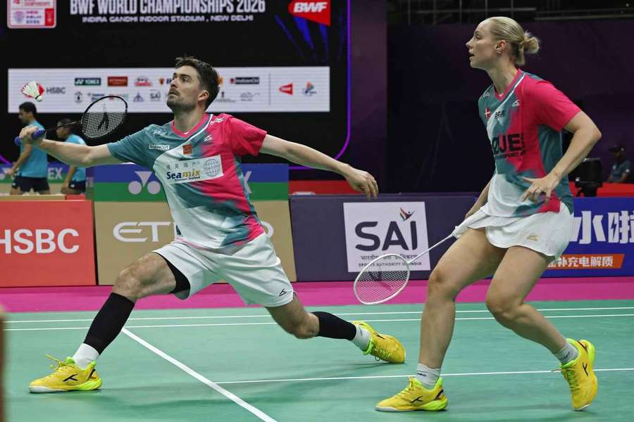 Mathias Christiansen(L) and Alexandra Boje(R) in action against Marwan Faza and Aisyah Salsabila Putri Pranata