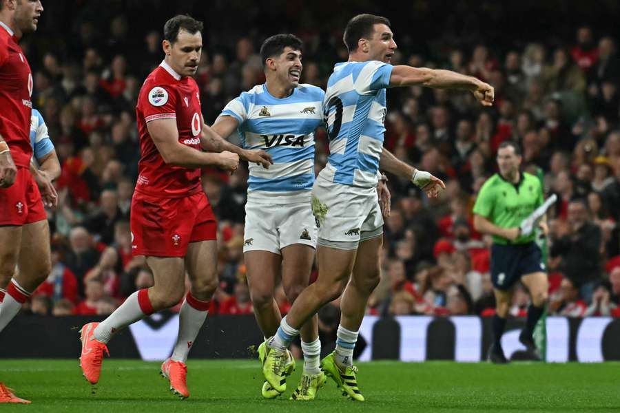 Geronimo Prisciantelli celebrates after scoring his try for Argentina on Sunday Geronimo Prisciantelli celebrates after scoring his try for Argentina on Sunday