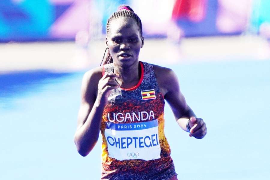 Rebecca Cheptegei is pictured competing at the Paris 2024 Olympic Games last month