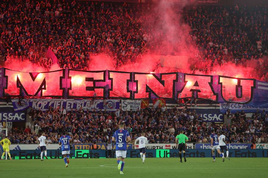 Strasbourg in action as their fans watch on