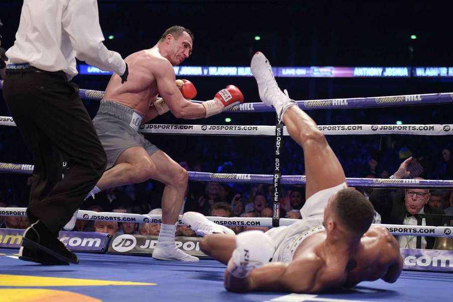 Vladimir Kličko během svého posledního zápasu s Anthonym Joshuou v dubnu 2017.