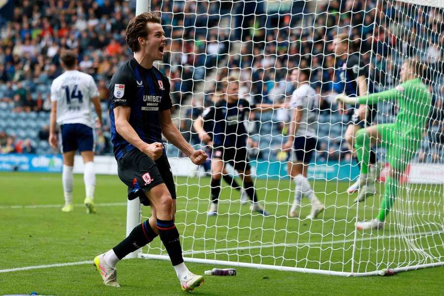 Middlesbrough's Sverre Halseth Nypan celebrates his team's equaliser against Preston