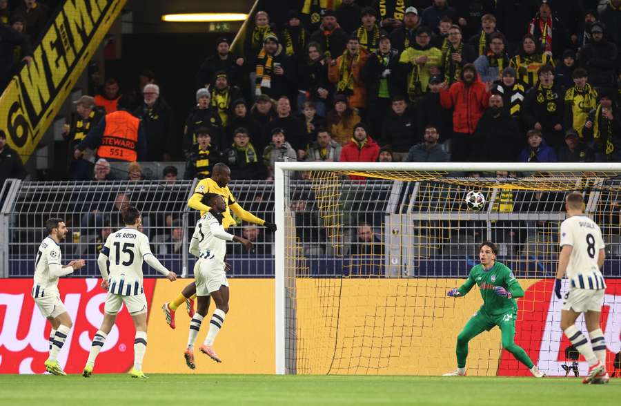 Borussia Dortmund's Serhou Guirassy scores their first goal