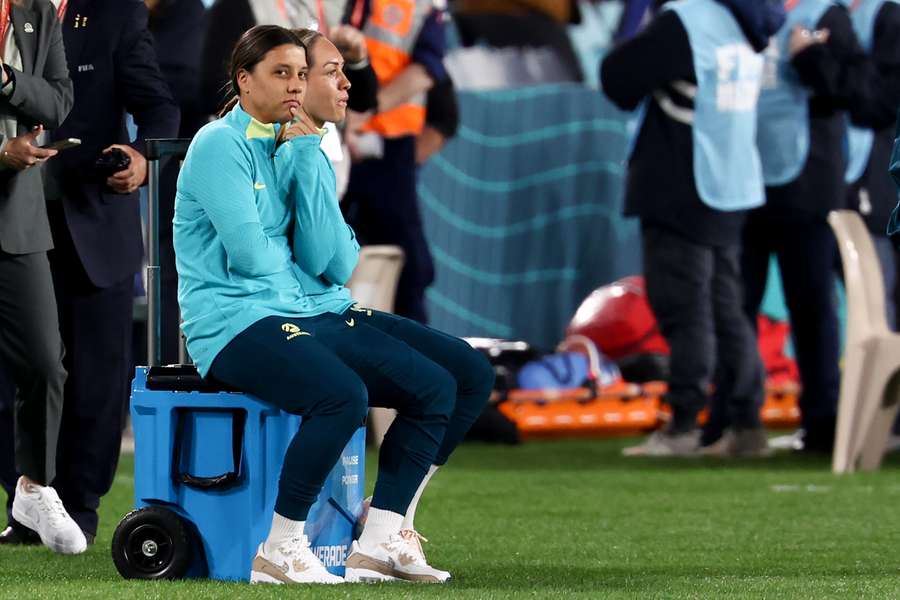 Sam Kerr watched Australia's 1-0 win over Ireland from the sidelines