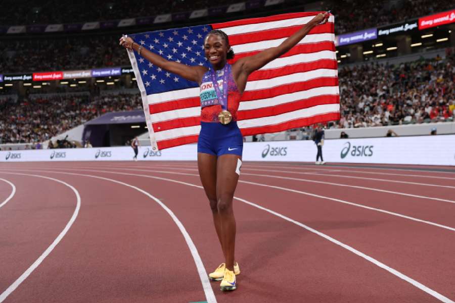 Jefferson-Wooden celebrates 100m title