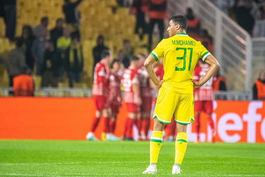 Le FC Nantes encaissant un quatrième but en Ligue Europa contre Fribourg, ce jeudi (4-0).