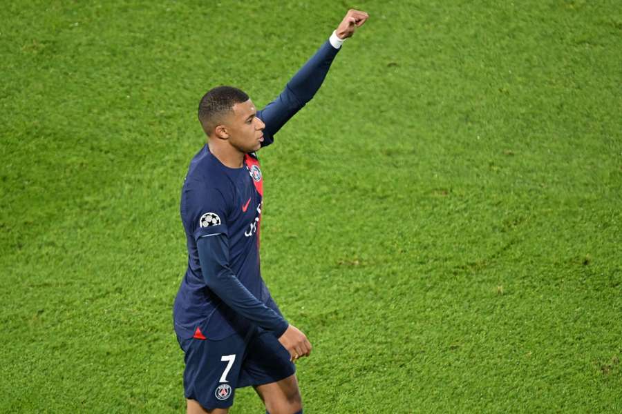 Kylian Mbappe celebrates after the scoring the opener for PSG