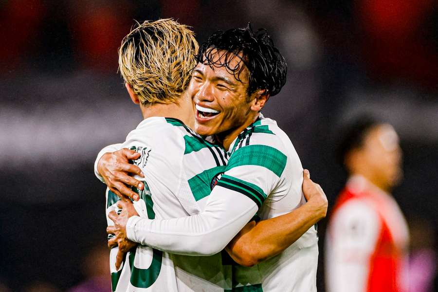 Celtic's Reo Hatate celebrates with Daizen Maeda Celtic's Reo Hatate celebrates with Daizen Maeda